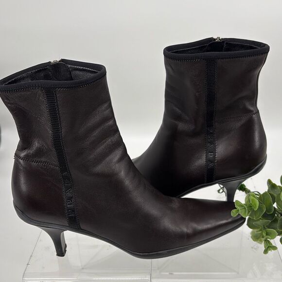 Prada Milano Womens Size 37/US‎ 7 Dark Brown Kitten Heel Zip Pointed Ankle Boots - Picture 1 of 13
